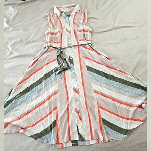 Plus Size Stripe Cotton Knit Sash Tie Shirt Dress